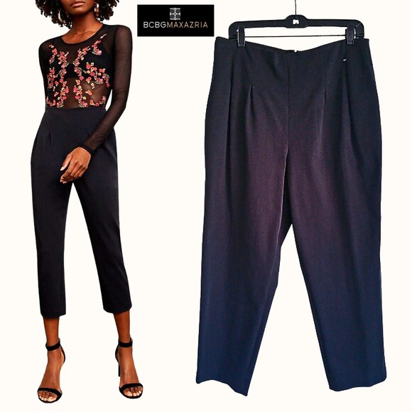 BCBGMAXAZRIA NEW Oversized Pintuck Pleated High Waist Crop Pant L - Picture 1 of 11